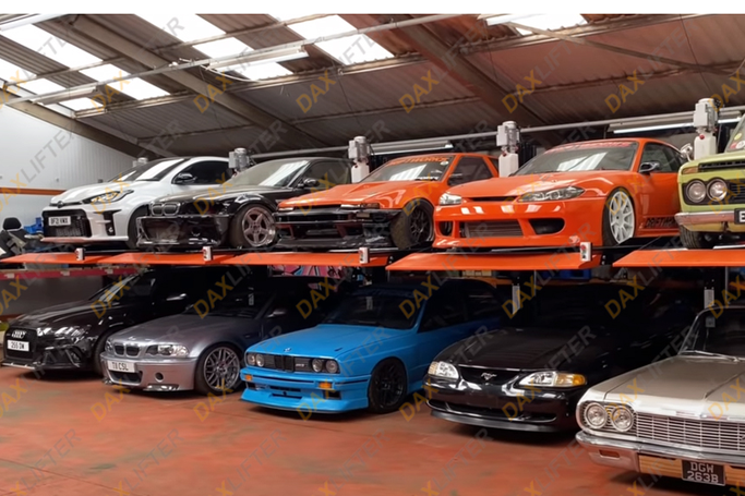 5 Sets of Connected 2 Post Parking Lift, 2 Levels Parking Systems Enhance Space Efficiency